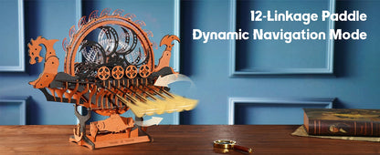 Robotime Boat Wooden Models 3D Puzzle Wooden Model Kits Viking Dragon Ship with Motor and LED Light Unique Gifts Ship