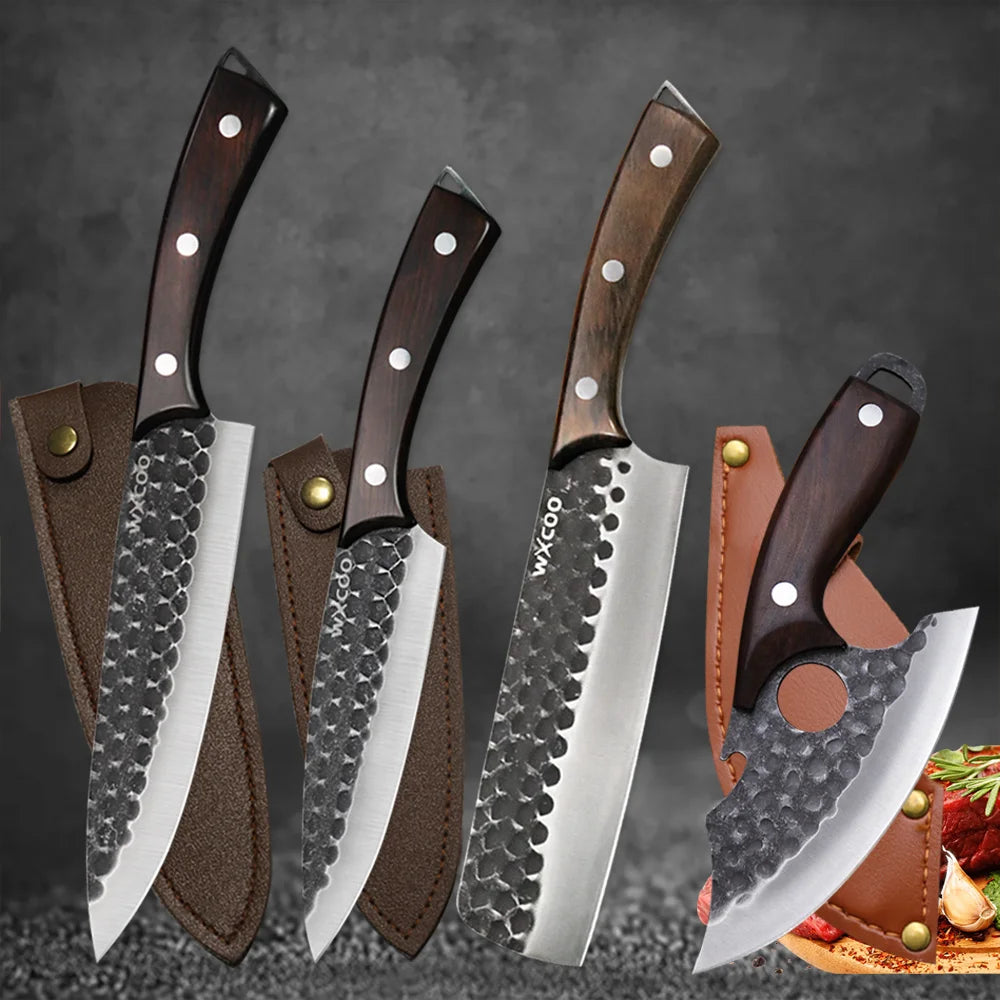 4 Pcs Stainless Steel Kitchen Chef Knife Set Multipurpose Slicing Utility Boning Paring Cutting Knives Hand Forged Mini Meat