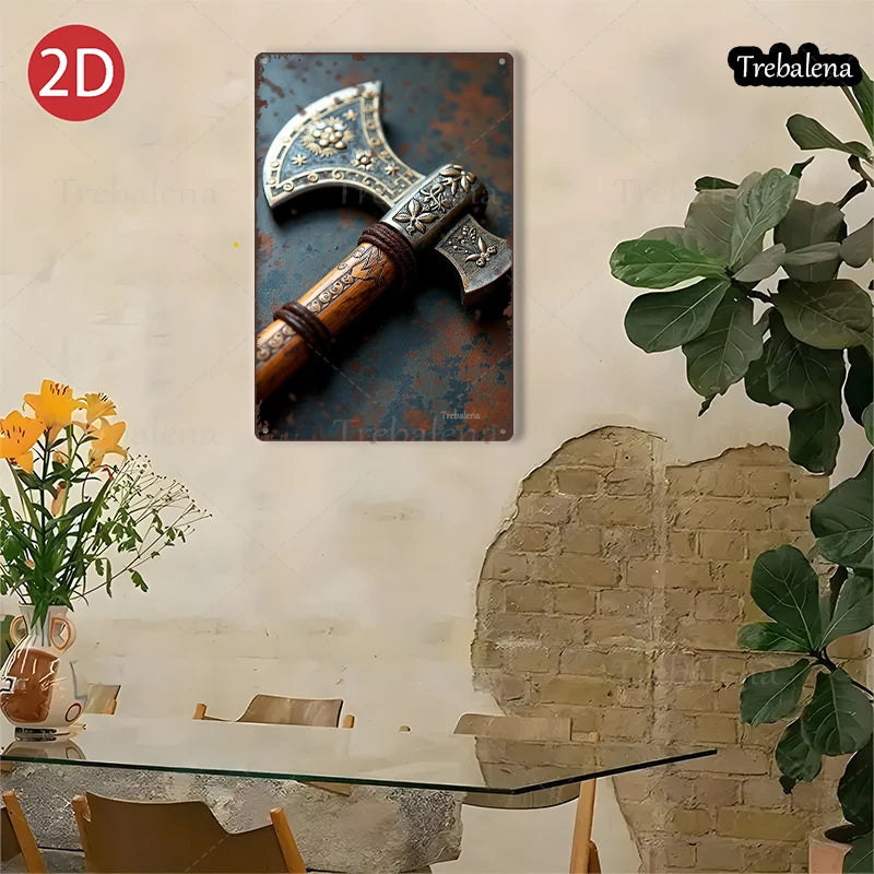 1PC 2D Flat 8*12inch Metal Sign Vintage Viking Axe Rustic Metal Wall Art Decor