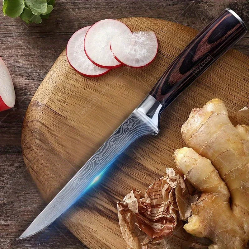 9 Pcs Kitchen Chef Knife Set High Carbon Stainless Steel Damascus Chef Knife Boning Knife Cleaver Santoku Slicer Vegetable
