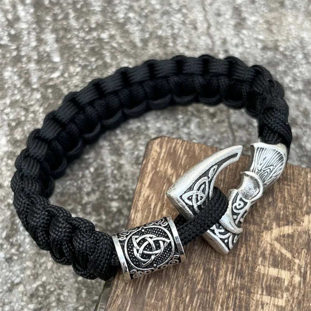 Slavic Perun Axe Norse Runes Trinity Bead Paracord Jewelry Viking Bracelet