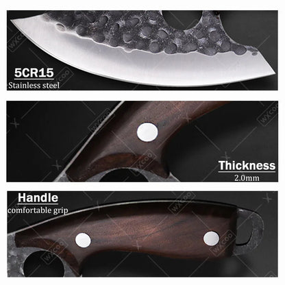 4 PCS Professional Kitchen Knife Handmade Forged Multipurpose Knife Stainless Steel Boning Cleaver Slicing Meat Fruit Wooden