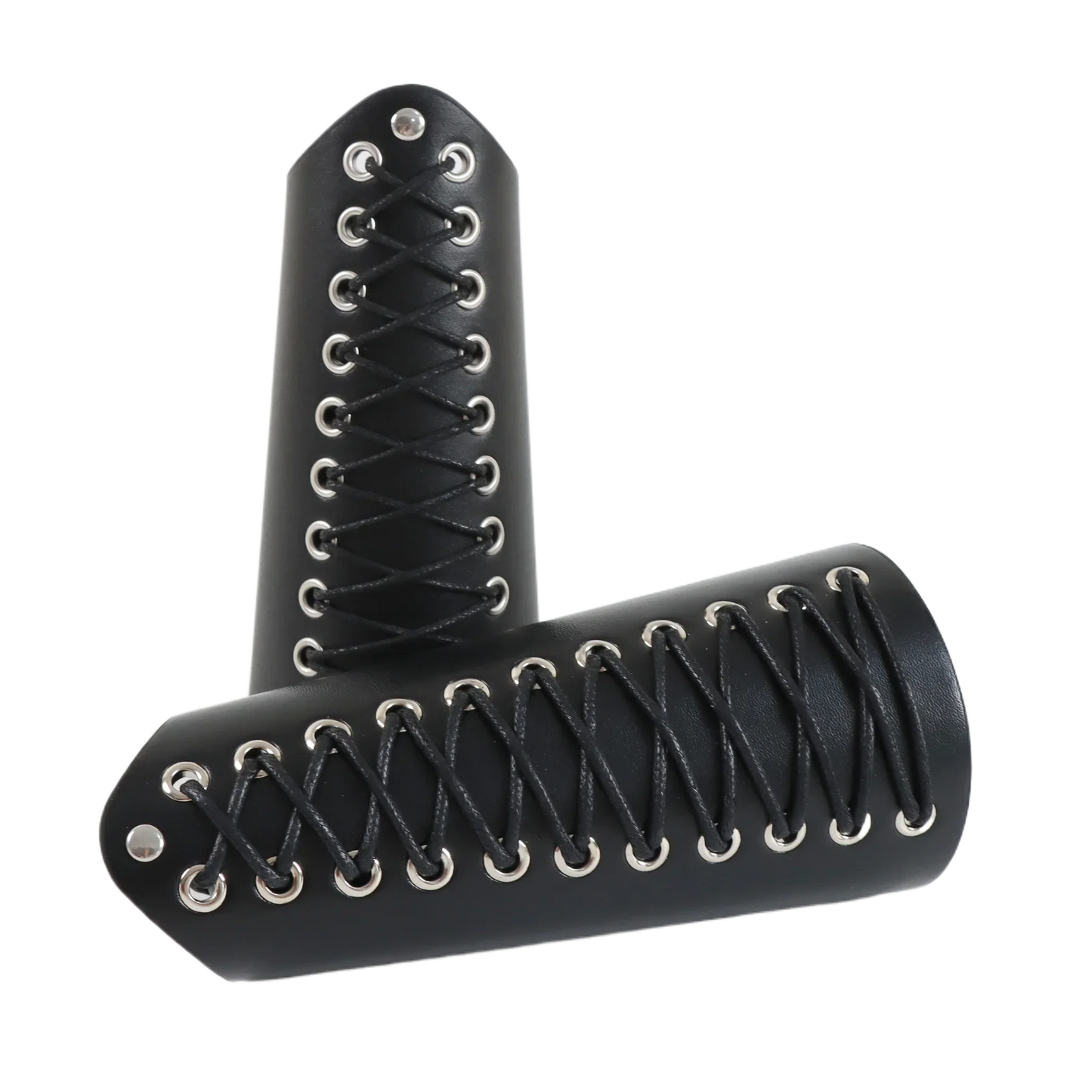 2pcs Black Lace-Up Viking Wristbands PU Leather Medieval Bracer Arm Guards For Renaissance Faire Halloween Cosplay Costume