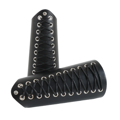 2pcs Black Lace-Up Viking Wristbands PU Leather Medieval Bracer Arm Guards For Renaissance Faire Halloween Cosplay Costume