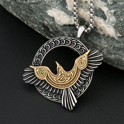 Norse Mythology Necklace Stainless Steel Viking Odin Raven Pendant for Men Fashion Amulet Jewelry Gifts