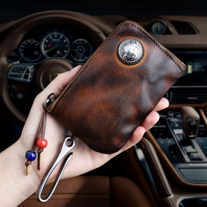1pc Viking Sporran Portable Bourbon Brown Handcrafted Thick Leather Waist Bag Change Holder Keychain Coin Purse Wallet for Men