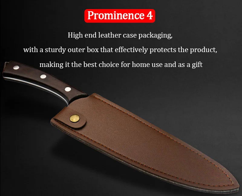 4PCS Stainless Steel Knife Set Professional Meat Cleaver Boning Knife Cutting Knife with Wooden Handle and Covers Multipurpose