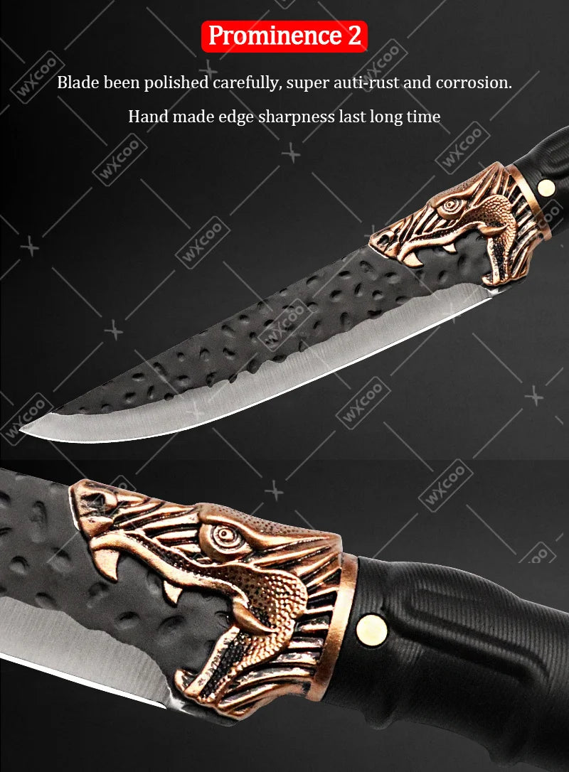 8PCS Professional Kitchen Chef Knife Set Forged Stainless Steel Utility Boning Vegetable Fish Cutting Butcher Scissor for Meat