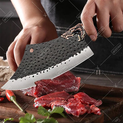 8PCS Professional Kitchen Chef Knife Set Forged Stainless Steel Utility Boning Vegetable Fish Cutting Butcher Scissor for Meat