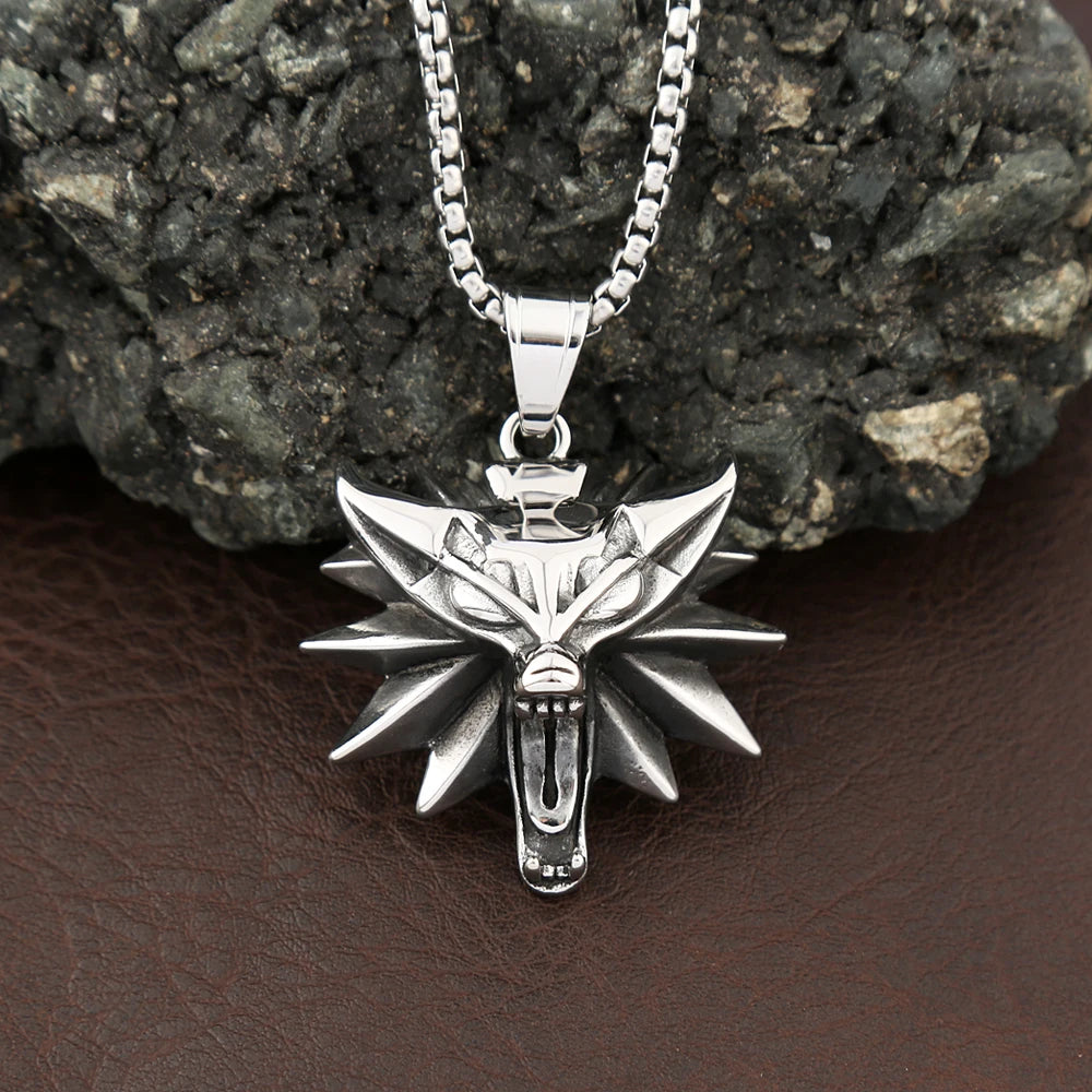 Stainless Steel Wolf Head Pendant Slavic Vikings Necklaces For Men Women Fashion Jewelry