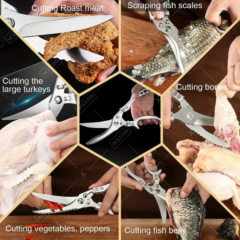 2pcS Kitchen Knife Stainless Steel Handmade Boning Cleaver Butcher Scissors Vegetable Fruit Bone Knife
