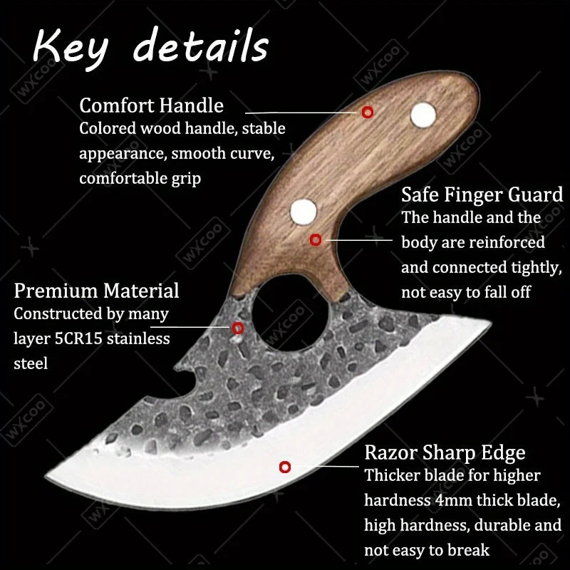 2Pcs Kitchen Chef Knife Hand Forged Stainless Steel Mini Multipurpose Boning Slicing Knife with Laser Damascus Pattern Perfect