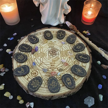 Wooden Rune Divination Game Set Rune Stones With Storage Bag Black Divination Props Set With Storage Bag Norse Runes