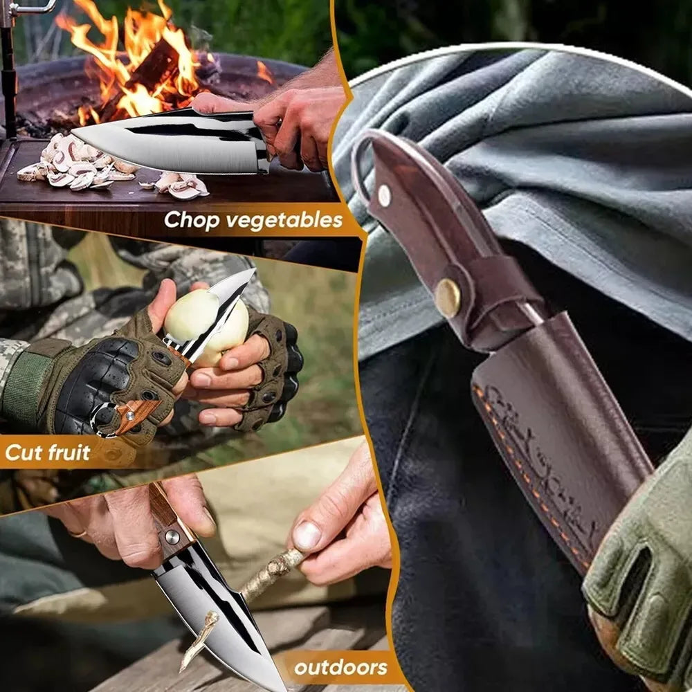3Pcs Viking knife Chef Knife Japan Kitchen Meat Cleaver Butcher Boning Knife BBQ