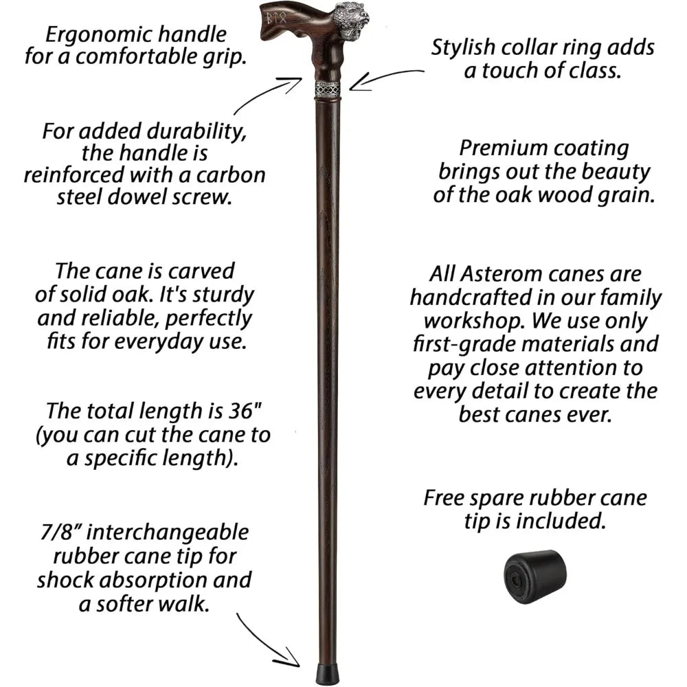 Handcrafted Viking-Inspired Walking Stick for Men - Unique Wooden Canes for Men and Seniors (Berserker Style)
