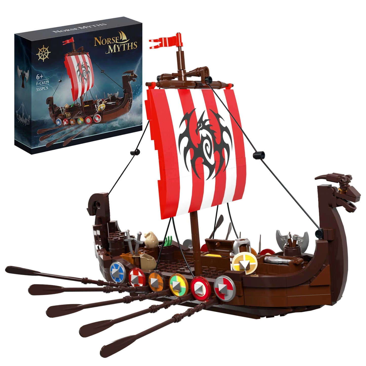 The Viking Longship Building Block Set Medieval Pirate Series Warship Model Building Blocks Creative Gift Kids