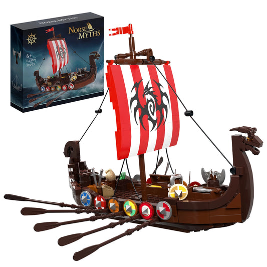 The Viking Longship Building Block Set Medieval Pirate Series Warship Model Building Blocks Creative Gift Kids