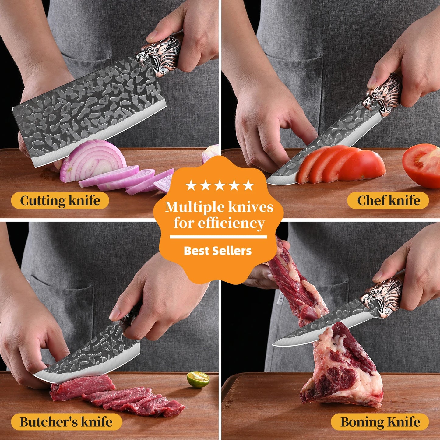 7pcs kitchen set knives, brown dragon head knives, high-quality chef knives, high hardness, high-quality steel, sharp and durabl