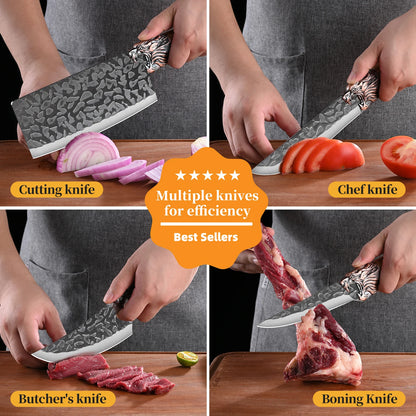 7pcs kitchen set knives, brown dragon head knives, high-quality chef knives, high hardness, high-quality steel, sharp and durabl
