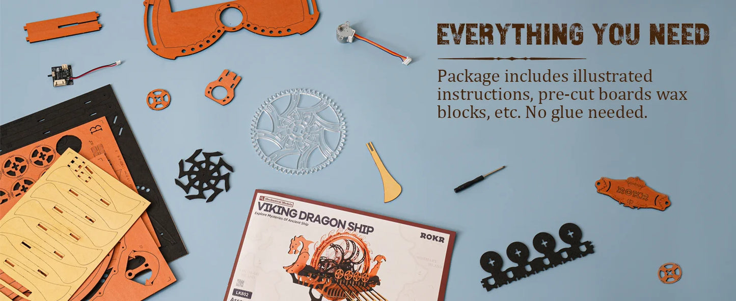 Robotime Rokr Vikingship Moveable Model for Kids Great Present Choice Eco-friendly Wood 3D Wooden Puzzle Dragon-boat Toys