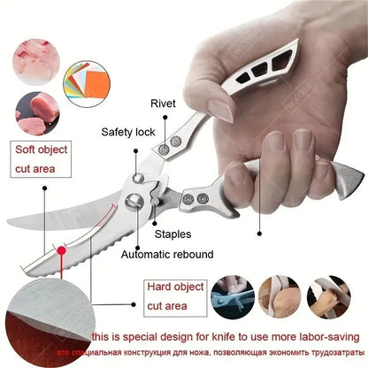 3 Pcs Professional Handmade Forged Knife Kitchen Utility Knife Cleaver Butcher Boning Chef Multipurpose Scissors Poultry Fish