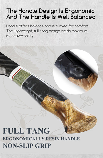 SHANGDAO Damascus Butcher Knife 7 inch, Viking Cleaver Kitchen Knives with Leather Sheath - Hand Forged Resin & Wood Handle
