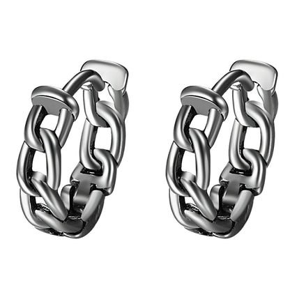 BONISKISS Cross Hollow Chain Stainless Steel Earrings Hoop Huggie Hinged Viking Runes Retro Gothic Ear Stud Men Women Unisex