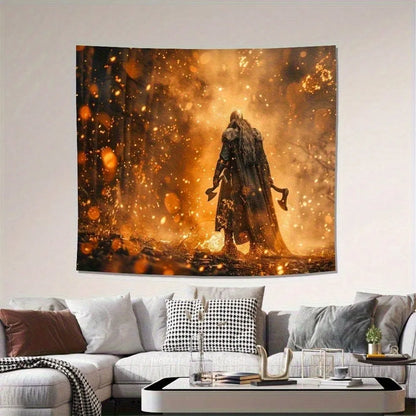 1pc Viking Warrior Tapestry Fire Axe Battle Wall Hanging Norse Mythology Art for Bedroom Man Cave School Start Season Gift
