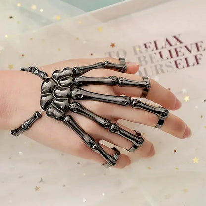 Creative Punk Skeleton Hand Bone Versatile Five Finger Ring Bracelet Adjustable One Chain Bracelet Halloween Bracelet Unisex