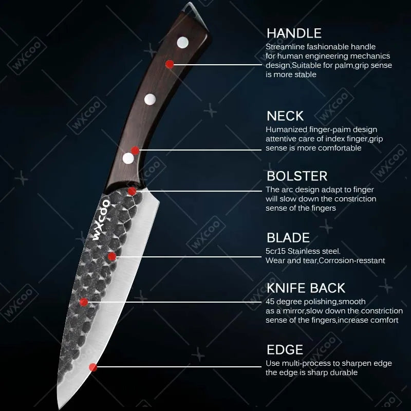 2 Pcs Stainless Steel Kitchen Chef Knife Set Hand Forged Multipurpose Butcher Boning Knife with Wooden Handle for Cooking