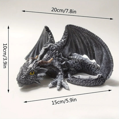 Black Dragon Resin Statue, Gothic Dragon Squat Decoration, Outdoor Garden Flower Bed Landscape