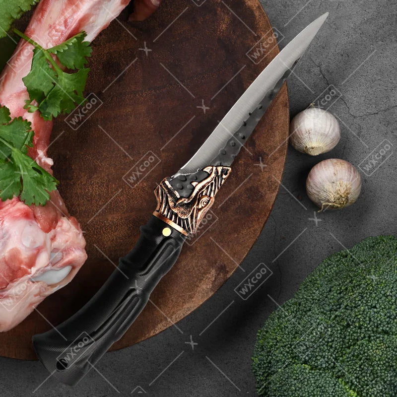 8PCS Professional Kitchen Chef Knife Set Forged Stainless Steel Utility Boning Vegetable Fish Cutting Butcher Scissor for Meat