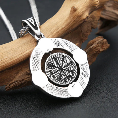 Nordic Vikings Rotate Rune Pendant Necklaces For Men Stainless Steel Viking Compass Necklace Fashion Amulet Jewelry Gifts