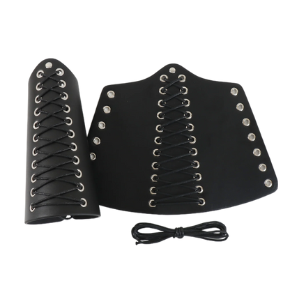 2pcs Black Lace-Up Viking Wristbands PU Leather Medieval Bracer Arm Guards For Renaissance Faire Halloween Cosplay Costume