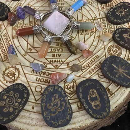 Wooden Rune Divination Game Set Rune Stones With Storage Bag Black Divination Props Set With Storage Bag Norse Runes