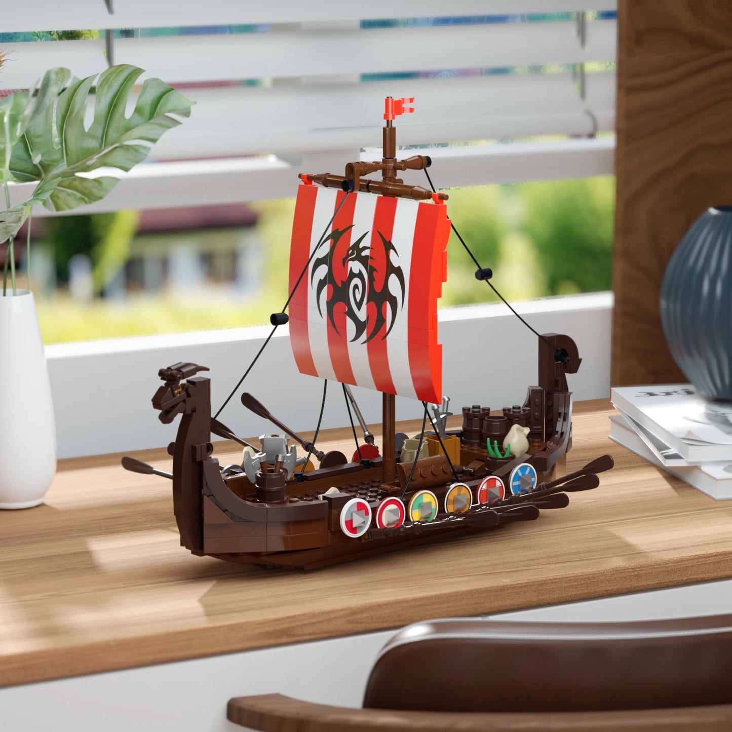 The Viking Longship Building Block Set Medieval Pirate Series Warship Model Building Blocks Creative Gift Kids