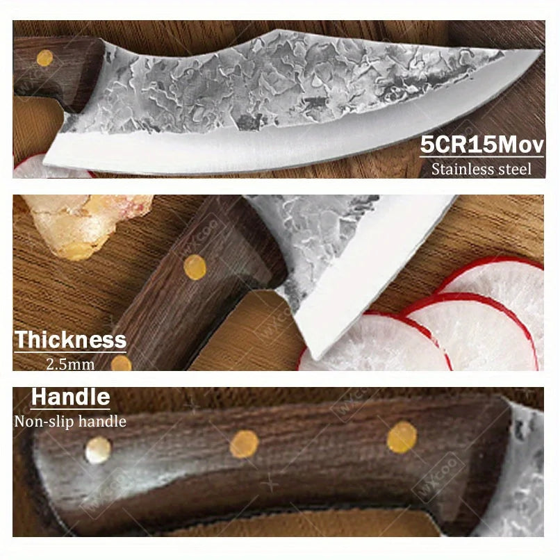 2PCS Professional Kitchen Chef Knife Set Forged Stainless Steel Boning Knife Multipurpose Butcher Knife Cooking Knife Cleaver