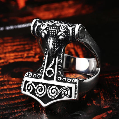Viking Thors Hammer Stainless Steel Nordic Odin Rune Rings