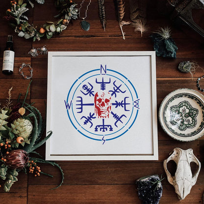 1pc Viking Compass Painting Stencil 11.8x11.8 inch Skull Compass Stencil for Painting ReusableTheme Motifs Plastic Stencil