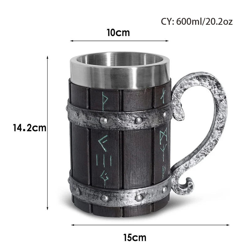 Wooden Beer Glass Wood Resin Stainless Steel Mug Barrel Beer Steins Retro Tankard Coffee Cup Tea Tumbler Drinkware Bar Decor