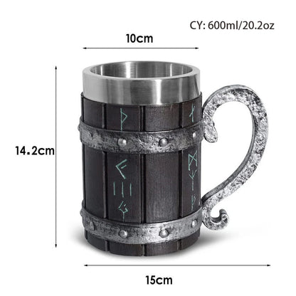 Wooden Beer Glass Wood Resin Stainless Steel Mug Barrel Beer Steins Retro Tankard Coffee Cup Tea Tumbler Drinkware Bar Decor