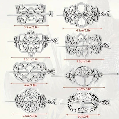 8PCS Hair Clips, Viking Celtic Hair Sticks, Celtic Knot Hairpin, Retro Silver Vintage Metal Hair Barrette, Viking Jewelry Clip
