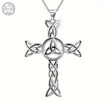 Celtic Knot Cross Pendant Necklace for Women Men  925 Sterling Silver Necklace Triangle Pendant  Jewelry for Mom Grandma