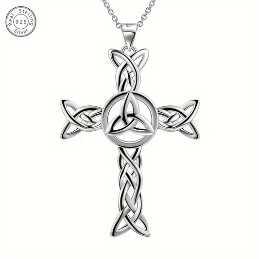 Celtic Knot Cross Pendant Necklace for Women Men  925 Sterling Silver Necklace Triangle Pendant  Jewelry for Mom Grandma
