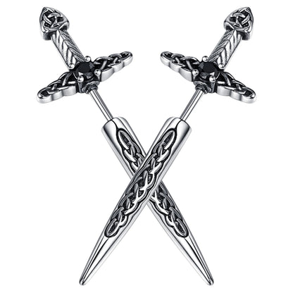 BONISKISS Men's and Women's Sword Earrings Gothic Dagger Earrings Stainless Steel Viking Zircon Tip Piercing Ring Jewelry Gift