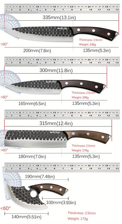 4PCS Stainless Steel Knife Set Handmade Professional High Quality Sharp Multipurpose Kitchenware Forged Mini Cheese Boning Pizza