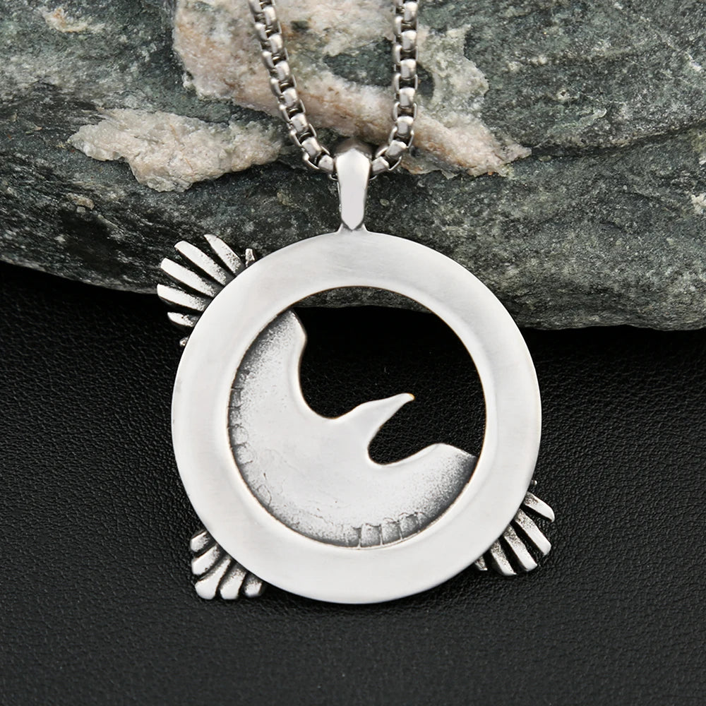 Norse Mythology Necklace Stainless Steel Viking Odin Raven Pendant for Men Fashion Amulet Jewelry Gifts