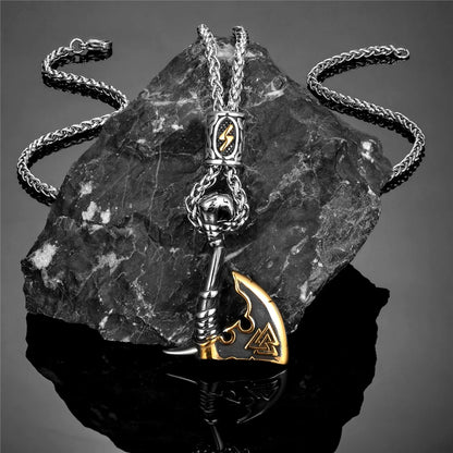 Norse Runes Vikings Ax Necklaces Stainless Steel Valknut