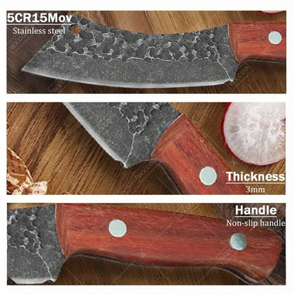 1PC Forging Boning Knife Stainless Steel Small Pocket Knife Barbecue Cleaver Outdoor Meat Cooking Wood Handle