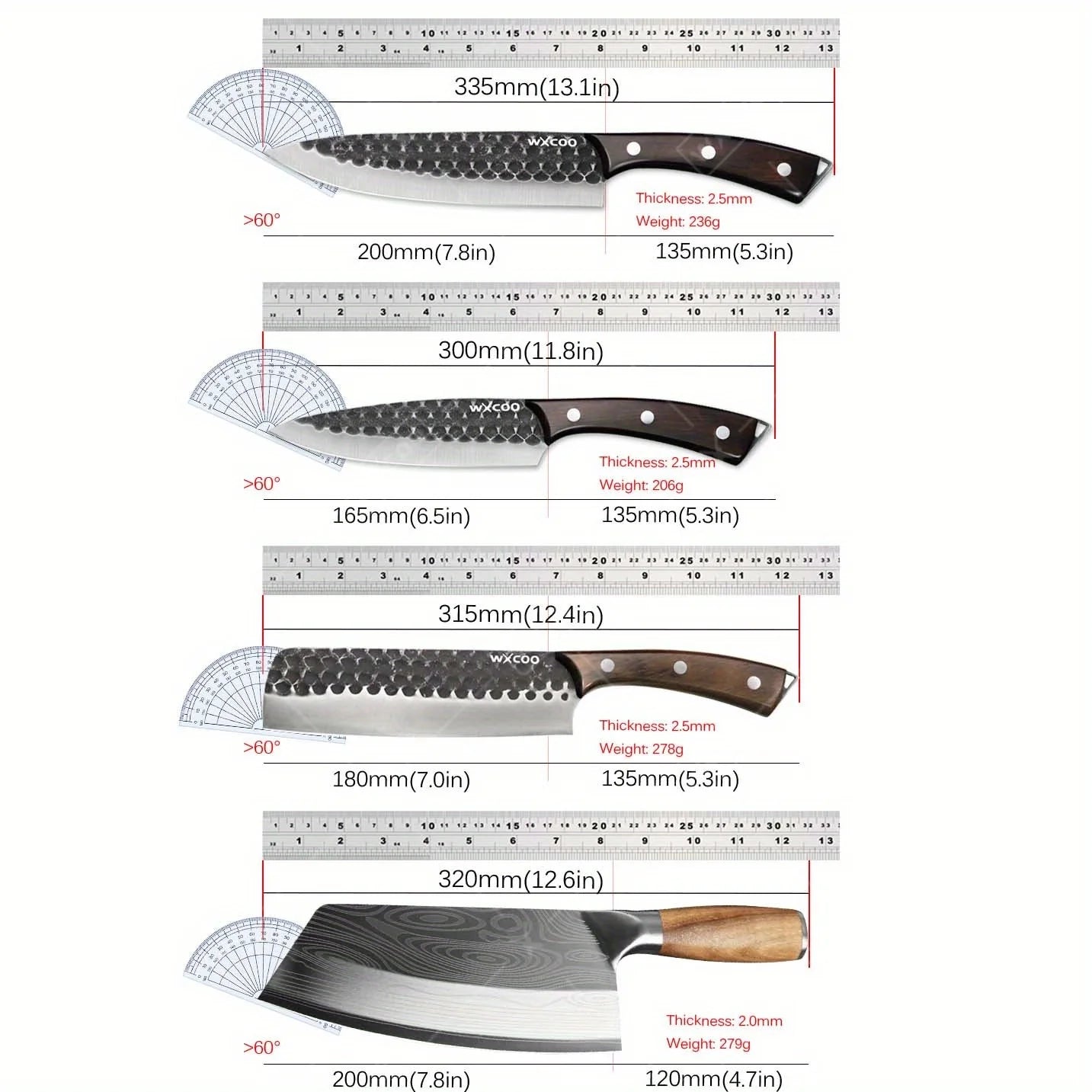 4PCS Kitchen Chef Knife Set Multipurpose Cooking Knife Stainless Steel Boning Barbecue Vegetable Chopper Cutting Utility Outdoor